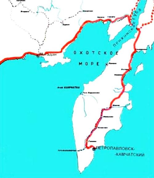 Рис. 4. Трасса ЛКМ между Магаданом и Петропавловском-Камчатским