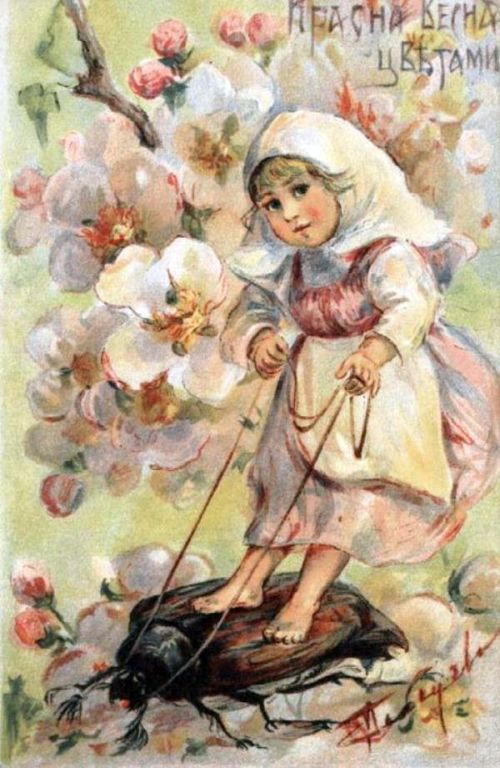 Фантазии на тему жуков были еще до революции... Открытка «Красна весна цветами». Худож. Анохина-Лебедева Е.П.