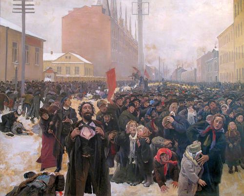 9 января 1905-го на Васильевском острове (Кровавое воскресенье). Маковский Владимир Егорович. Холст, масло. 276х348. Государственный музей политической истории России.
