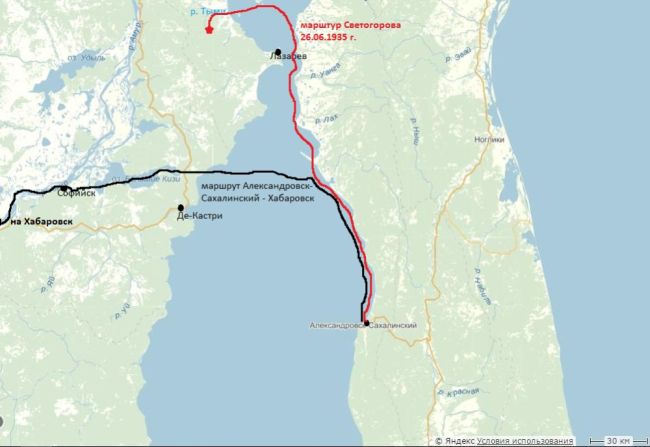 Схема (увеличена) полета Светогорова (нажмите, чтобы увеличить)