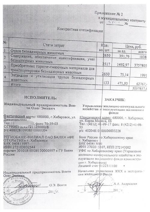 Муниципальный контракт (фрагмент) на 5 млн рублей