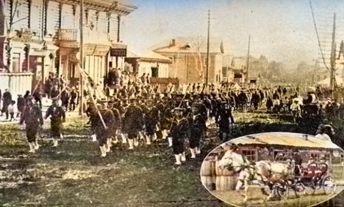 1918 год. Японские войска входят в Николаевск. В конной коляске майор Исикава