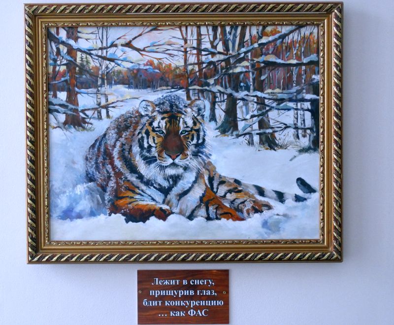 Дальневосточный тигр стал и символом Хабаровского УФАС России: Лежит в снегу,/ Прищурив глаз, / Бдит конкуренцию / …как ФАС.