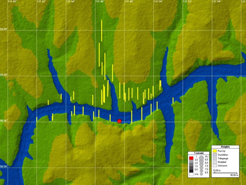Визуализация измеренных высот заплеска цунами в графической оболочке PDM/TSU
