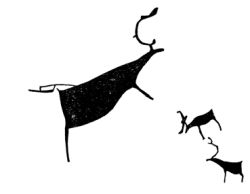 Охотник в каяке и олень. Фрагмент одной из композиций на утёсе «Камень IV» (эстампаж).