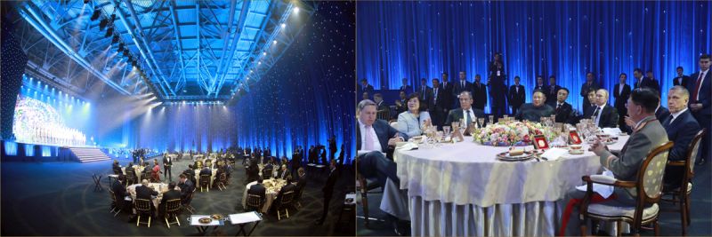 На банкете дан концерт российских артистов, приуроченный к историческому визиту Ким Чен Ына в РФ.