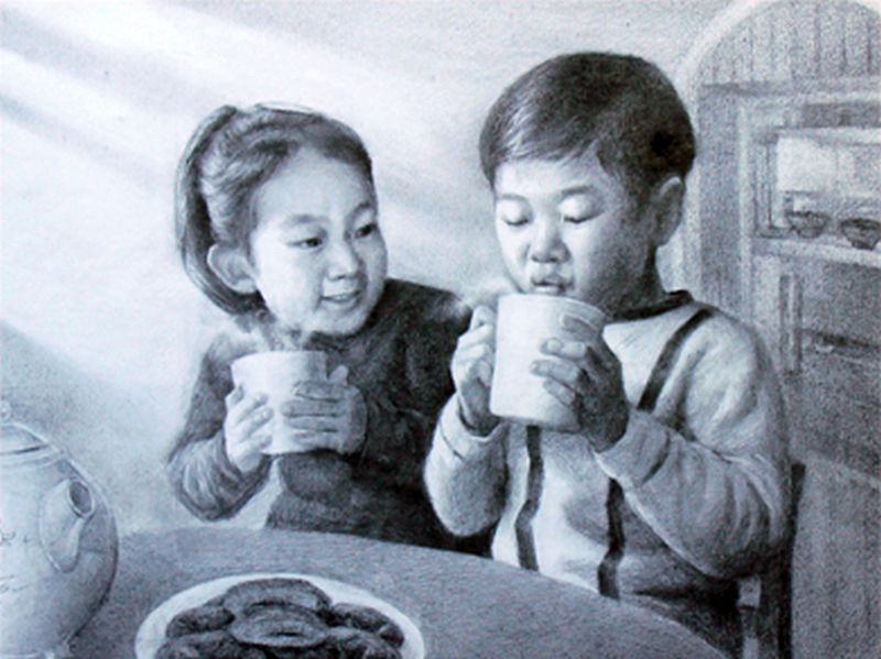 «Очень горячо». Карандашный рисунок (Хан Рэ Сон, 16лет)