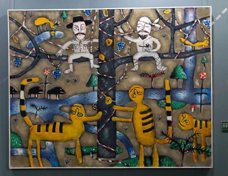 Настоящей изюминкой церемонии открытия выставки стало гашение открытки с изображением картины Фомина «В.К. Арсеньев и Дерсу Узала»