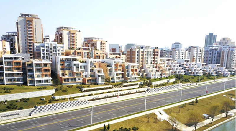 Новый жилой комплекс террасного типа на берегу реки Потхон в Пхеньяне