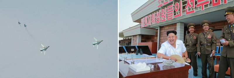 Уважаемый товарищ Ким Чен Ын на «Соревнованиях по боевому пилотажу командиров ВВПВС КНА – 2015». Июль 2015 года.