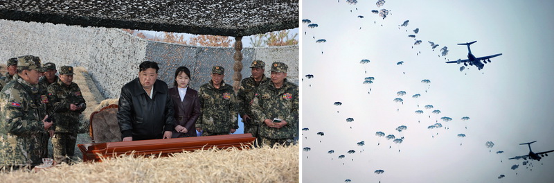 Уважаемый товарищ Ким Чен Ын руководит учениями воздушно-десантных войск КНА. Март 2024 года.