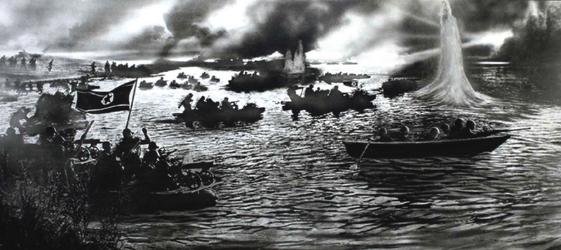 Воины Народной Армии форсируют реку Рактон.