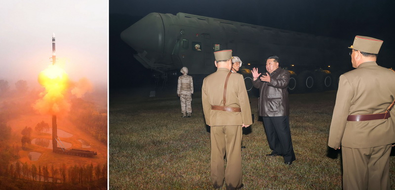 Ким Чен Ын руководит на месте испытательным запуском МБР новейшей модели «Хвасонпхо-19». Октябрь 2024 года.