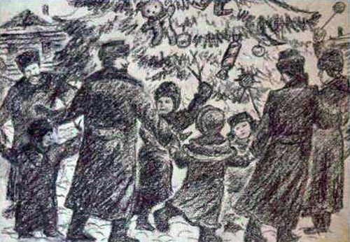 Хоровод возле хабаровской рождественской/новогодней елки. Рис. Байдака Д.Н.